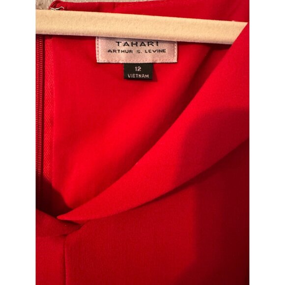 Tahari Levine Dress 12 Red Stretch Sheath Collared Short Sleeve Career Party - Picture 6 of 9
